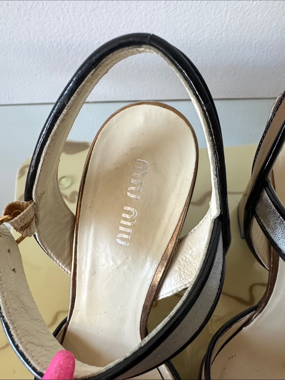 Miu Miu Pink and Silver Colorblock Slingback Block Heels - Picture 2 of 6
